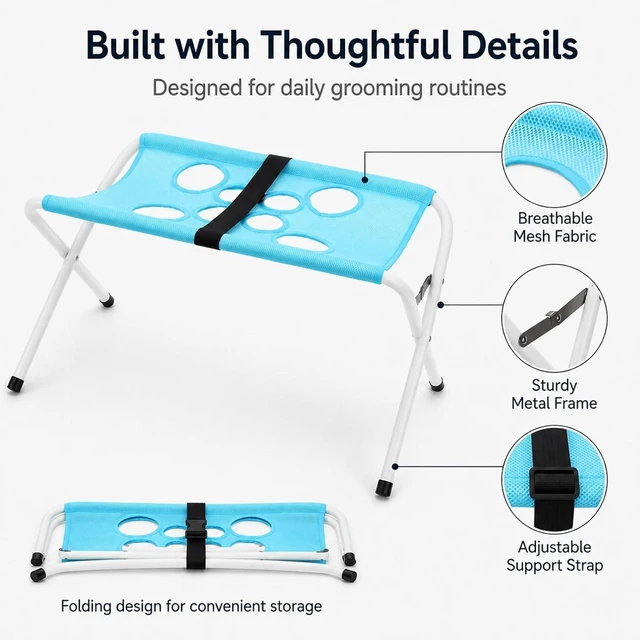 Alt view image 3 of 7 - Pet Grooming Hammock Hanging Harness | Breathable Mesh Sling for Cat Nail Clipping and Dog Bathing with Metal Frame, Secure Restraint for Small Pets, Portable Folding Grooming Aid