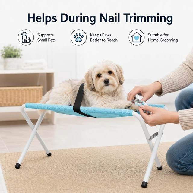 Alt view image 4 of 7 - Pet Grooming Hammock Hanging Harness | Breathable Mesh Sling for Cat Nail Clipping and Dog Bathing with Metal Frame, Secure Restraint for Small Pets, Portable Folding Grooming Aid