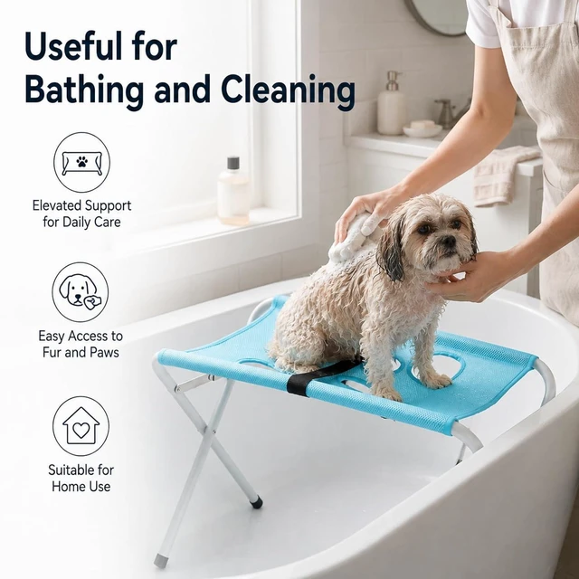 Alt view image 5 of 7 - Pet Grooming Hammock Hanging Harness | Breathable Mesh Sling for Cat Nail Clipping and Dog Bathing with Metal Frame, Secure Restraint for Small Pets, Portable Folding Grooming Aid