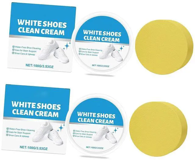 Main image of Sneaker Cleaning Cream With Sponge | No Rinse White Shoe Paste for Quick Mark Remover, Gentle Spot & Yellowing Eraser for Canvas Leather Fabric (White Shoes Cleaning Cream*2)