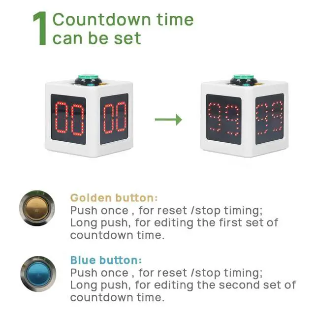 Alt view image 5 of 7 - Pieces Cube Timers, Countdown Stopwatch for Poker, Chess, Casinos, Workout, Game, Study, Cooking (White)