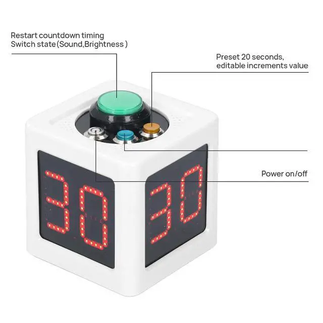 Alt view image 2 of 7 - Pieces Cube Timers, Countdown Stopwatch for Poker, Chess, Casinos, Workout, Game, Study, Cooking (White)
