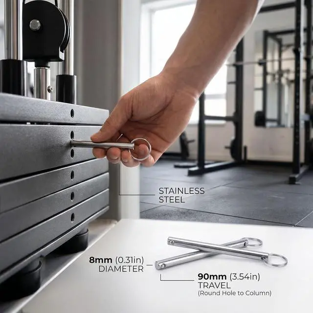 Alt view image 5 of 7 - Weight Stack Pin Stainless Steel 2Pcs | 8mm 90mm Stroke Replacement for Gym Selector Pin with Grip Universal Fit