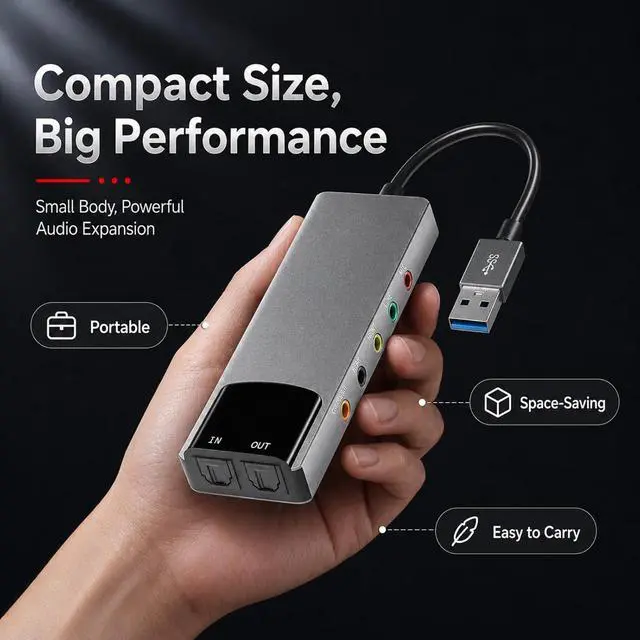 Alt view image 4 of 7 - USB External Sound Card Adapter with Optical Input Output, Audio Interface with 5.1 7.1 Channel Noise Reduction, Plug and Play for PC, Laptop (Aluminum Alloy)