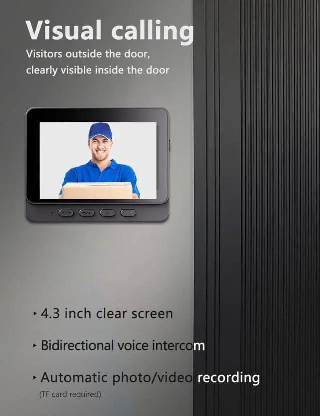 Alt view image 6 of 7 - Generic Video Doorbell - Video Intercom System Smart Video Doorbell with 4.3 Inch 1080P HD Monitor/Night Vision / 170° Viewing Angle for Home Surveillance