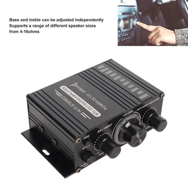 Alt view image 4 of 7 - Power Amplifier, AK-160BT Bluetooth 5.0 Stereo Audio, 2 Channel Amplifier Receiver 20W x 2, 12V Mini Home Power Amplifier Universal for Car Home Bar Party