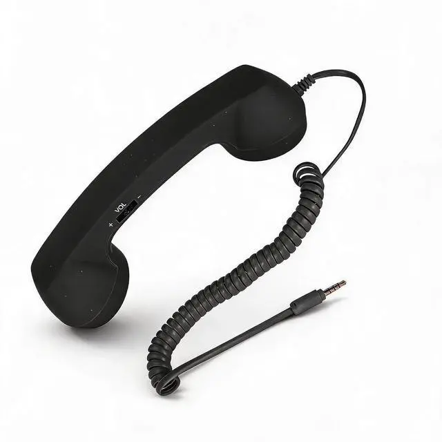 Main image of Retro 3.5mm Telephone Handset, Radiation Proof Cell Phone Receiver Mic Microphone Speaker, Vintage Phone Handset for Cellphone Smartphone,with USB C (Black)