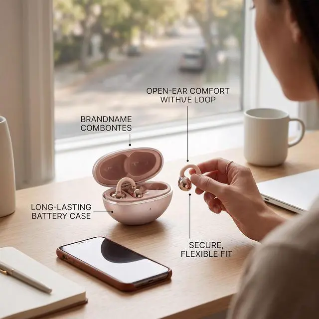 Alt view image 2 of 7 - Clip On Earbuds, Bluetooth 6.0, Detachable Earrings (Rose Gold)