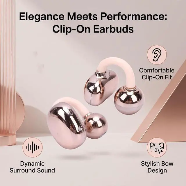 Alt view image 3 of 7 - Clip On Earbuds, Bluetooth 6.0, Detachable Earrings (Rose Gold)
