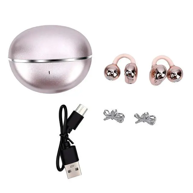 Alt view image 6 of 7 - Clip On Earbuds, Bluetooth 6.0, Detachable Earrings (Rose Gold)