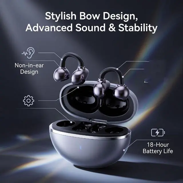 Alt view image 3 of 7 - Clip On Earbuds, Bluetooth 6.0, Detachable Earrings (Black)