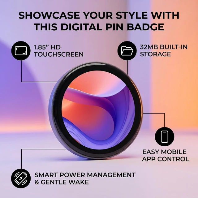 Alt view image 4 of 7 - Digital Badge Pin with 1.85" HD Touch Screen, Electronic Badge with Bluetooth 6.0 App Control, LED Mood Badges Display for Images & GIFS, Wearable Digital Pin for Backpack (Gray)