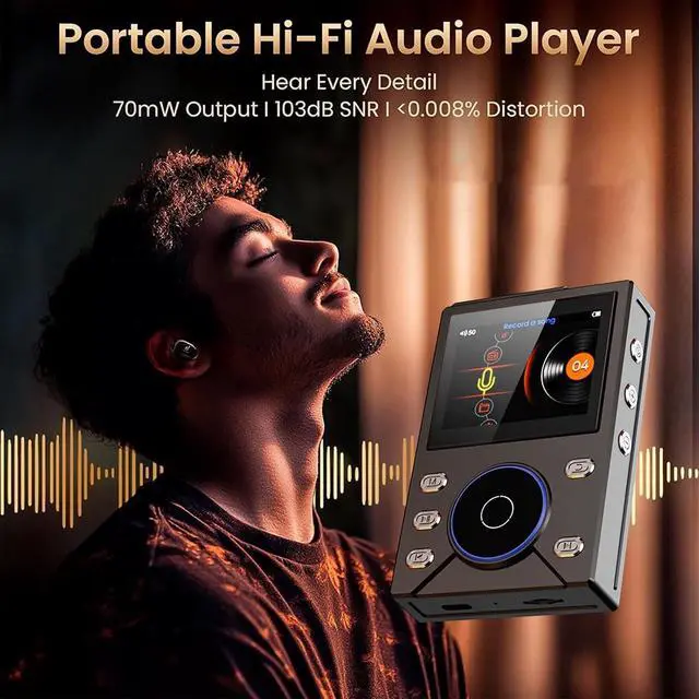 Alt view image 2 of 7 - HiFi MP3 Player with Bluetooth 5.4, Lossless DSD FLAC Player, Digital Audio Player Hi Res Portable Music Player with 16G Card, Support Up to 256G