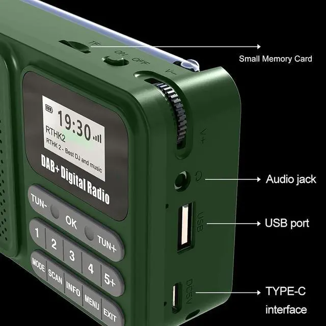 Alt view image 7 of 7 - Emergency Radio Digital DAB DAB+, Rechargeable Portable Solar Radio Multi Functional Bluetooth 5.0 Speaker LCD Display Time Setting