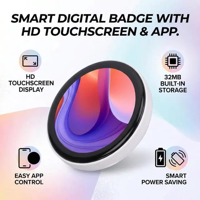 Alt view image 6 of 7 - Digital Badge Pin with 1.85" HD Touch Screen, Electronic Badge with Bluetooth 6.0 App Control, LED Mood Badges Display for Images & GIFS, Wearable Digital Pin for Backpack (White)