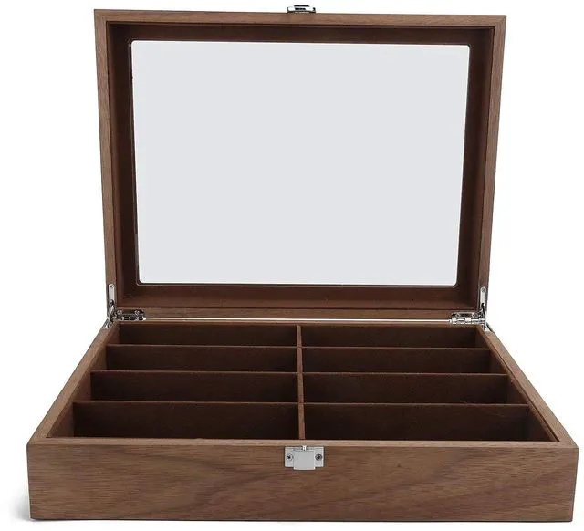 Main image of Sunglasses Display Case With Glass Lid | 8 Grid Solid Wood Organizer For Eyewear Jewelry Storage And Travel