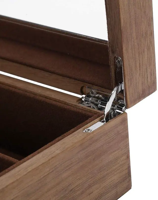 Alt view image 2 of 7 - Sunglasses Display Case With Glass Lid | 8 Grid Solid Wood Organizer For Eyewear Jewelry Storage And Travel