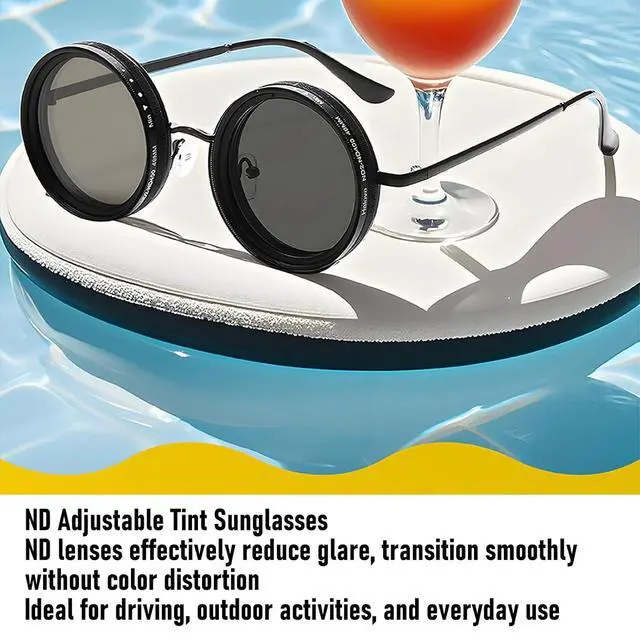 Alt view image 2 of 7 - Adjustable Tint Sunglasses ND2-400 Filter 49mm Round Polarized for Men Women, Protection Glasses for Fishing Driving Outdoor, Metal Frame Stylish Sun Glasses