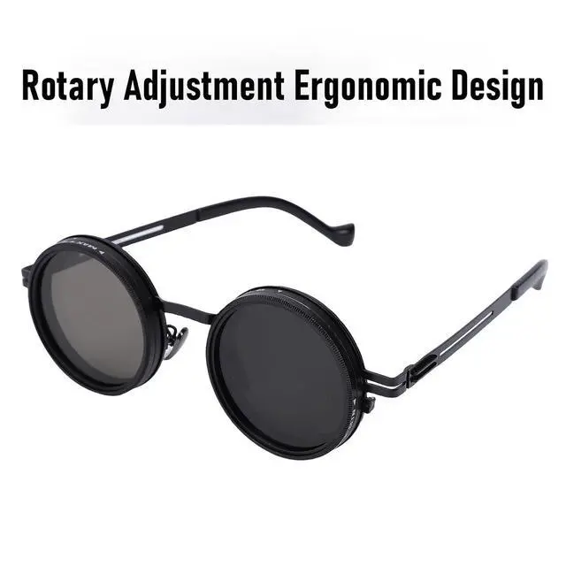 Alt view image 4 of 7 - Adjustable Tint Sunglasses ND2-400 Filter 49mm Round Polarized for Men Women, Protection Glasses for Fishing Driving Outdoor, Metal Frame Stylish Sun Glasses