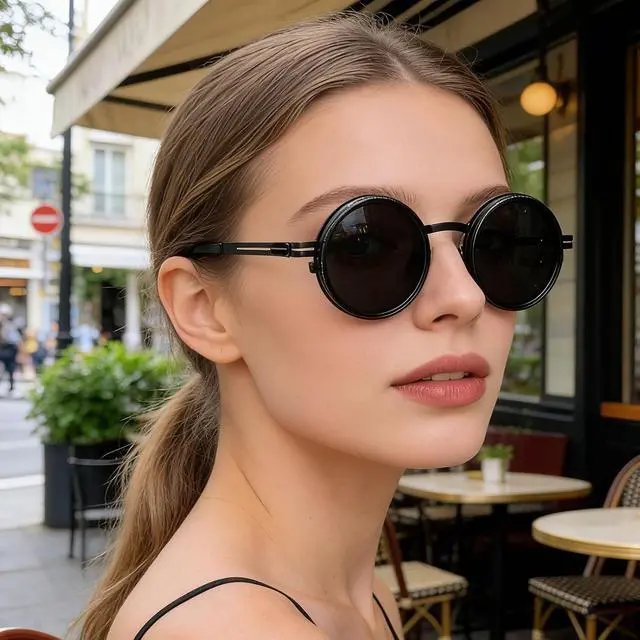Alt view image 5 of 7 - Adjustable Tint Sunglasses ND2-400 Filter 49mm Round Polarized for Men Women, Protection Glasses for Fishing Driving Outdoor, Metal Frame Stylish Sun Glasses