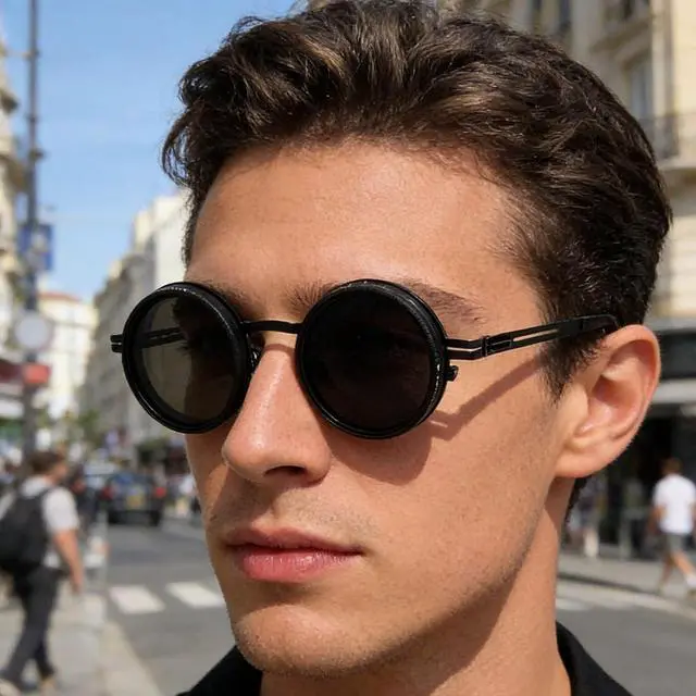 Alt view image 6 of 7 - Adjustable Tint Sunglasses ND2-400 Filter 49mm Round Polarized for Men Women, Protection Glasses for Fishing Driving Outdoor, Metal Frame Stylish Sun Glasses