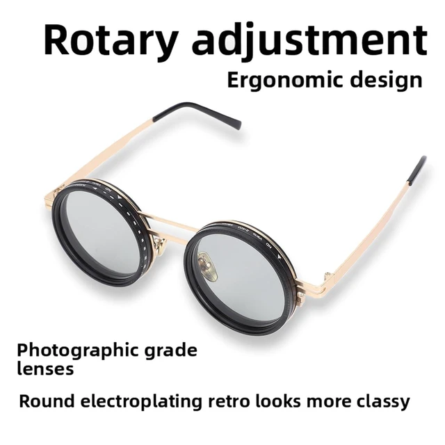 Alt view image 2 of 7 - Adjustable Tint Sunglasses ND2-400 Polarized for Men Women, Round Metal Frame Protection Glasses for Fishing Driving Outdoor, Gold Frame Stylish Eyewear