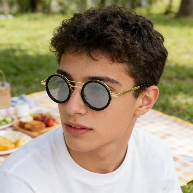 Alt view image 5 of 7 - Adjustable Tint Sunglasses ND2-400 Polarized for Men Women, Round Metal Frame Protection Glasses for Fishing Driving Outdoor, Gold Frame Stylish Eyewear