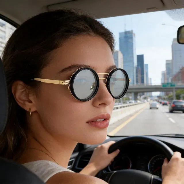 Alt view image 6 of 7 - Adjustable Tint Sunglasses ND2-400 Polarized for Men Women, Round Metal Frame Protection Glasses for Fishing Driving Outdoor, Gold Frame Stylish Eyewear