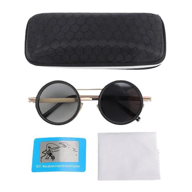 Alt view image 7 of 7 - Adjustable Tint Sunglasses ND2-400 Polarized for Men Women, Round Metal Frame Protection Glasses for Fishing Driving Outdoor, Gold Frame Stylish Eyewear