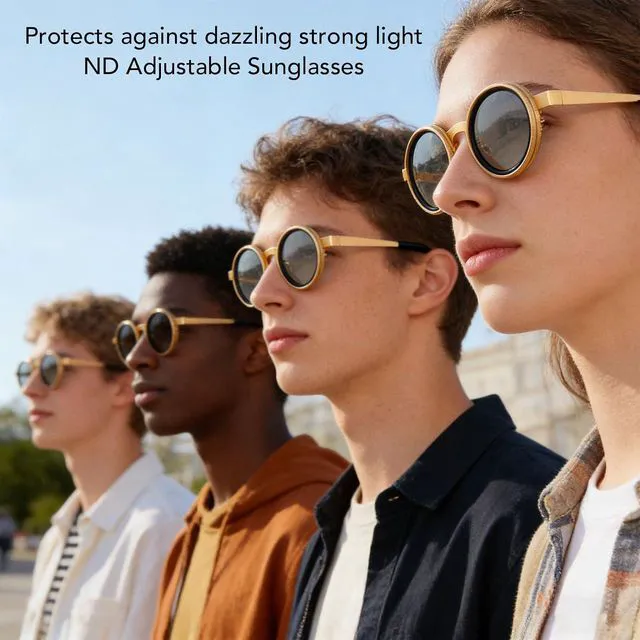 Alt view image 3 of 7 - Adjustable Tint Sunglasses for Men ND2-400 Filter Round Metal Frame, Protection Outdoor Fishing Driving Glasses, Gold Black Stylish Sun Glasses