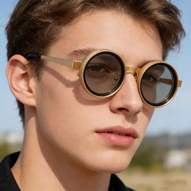 Alt view image 5 of 7 - Adjustable Tint Sunglasses for Men ND2-400 Filter Round Metal Frame, Protection Outdoor Fishing Driving Glasses, Gold Black Stylish Sun Glasses