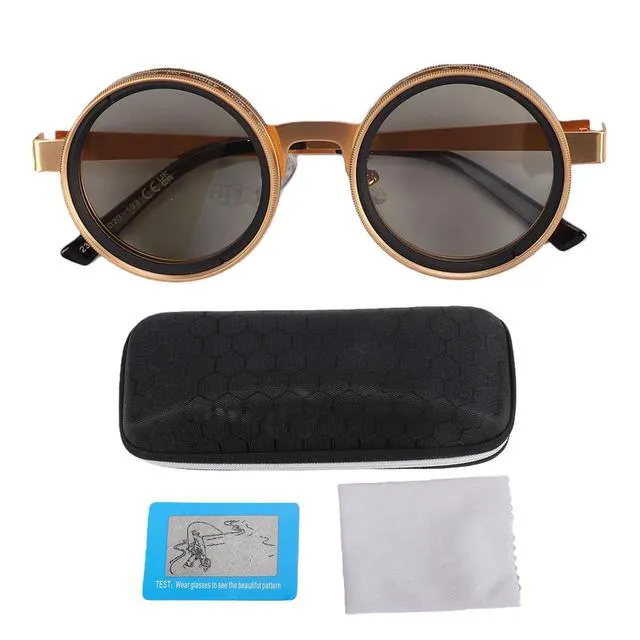 Alt view image 7 of 7 - Adjustable Tint Sunglasses for Men ND2-400 Filter Round Metal Frame, Protection Outdoor Fishing Driving Glasses, Gold Black Stylish Sun Glasses