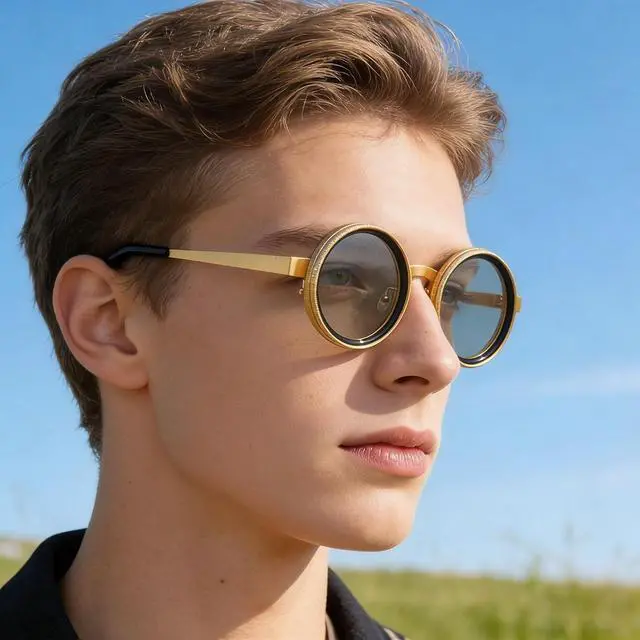 Alt view image 6 of 7 - Adjustable Tint Sunglasses for Men ND2-400 Filter Round Metal Frame, Protection Outdoor Fishing Driving Glasses, Gold Black Stylish Sun Glasses