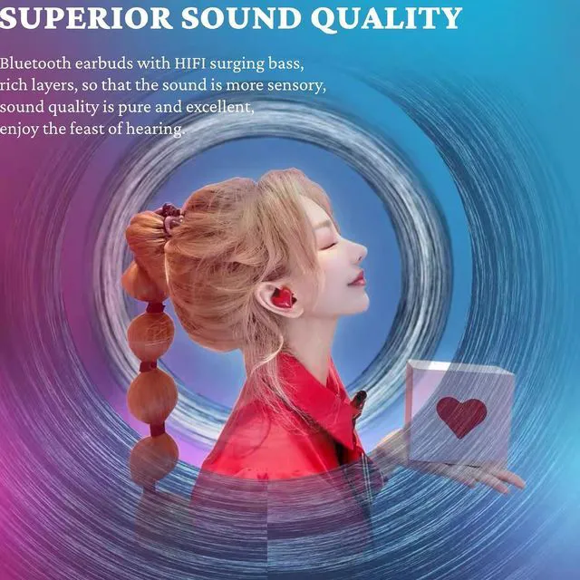 Alt view image 2 of 7 - Bluetooth Earbuds, Noise Canceling Headphones with Charging Case, Stereo Stylish Heart Shaped Earphones for Gym Office School