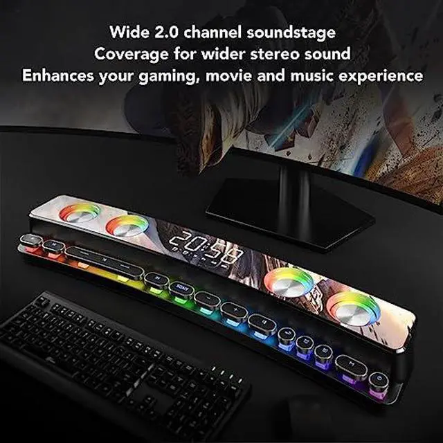 Alt view image 5 of 7 - Computer Speaker - Bluetooth 5.0 HiFi Stereo PC Gaming Speaker, Multi Fuctional RGB Wired Dual Mode Subwoofer Speaker with 13 Mechanical Keys, E Display (White)