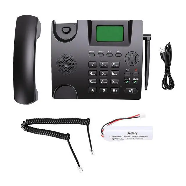 Alt view image 6 of 7 - 2G GSM Cordless Phone, Dual SIM Desktop Landline Phone, Fixed Wireless Phones with Antenna, Radio, Alarm Clock, for Home Call Center Office Hotel