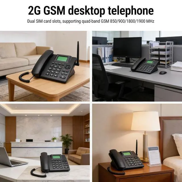 Alt view image 7 of 7 - 2G GSM Cordless Phone, Dual SIM Desktop Landline Phone, Fixed Wireless Phones with Antenna, Radio, Alarm Clock, for Home Call Center Office Hotel