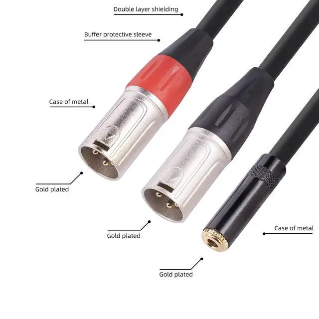 Alt view image 4 of 7 - 3.5mm 1/8 to XLR Microphone Cable, Professional Connector Adapter,Balanced Dual XLR Male to 3.5mm Female Stereo Cable 1.0ft