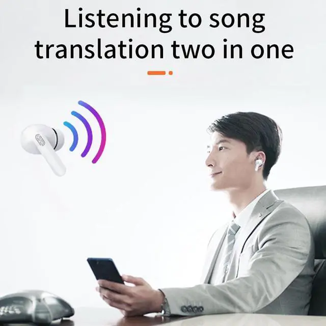 Alt view image 5 of 7 - Y113 Language Translator Earbuds, 144 Language Translator Device with Speakers, Bluetooth Noise Reduction Translator Device for Travel & Business, Fit for OS X Android, Pearl White