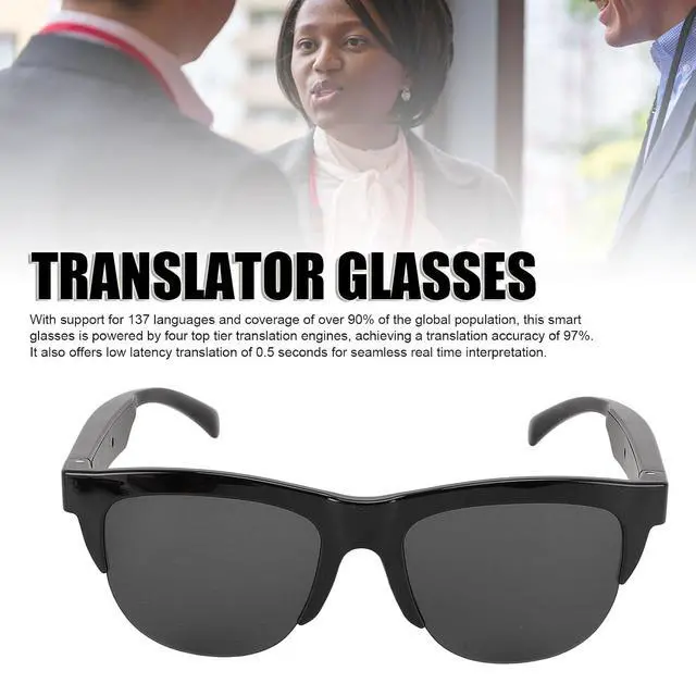 Alt view image 2 of 7 - Translator Smart Glasses - 137 Languages Translation Device, Fingerprint Touch Control, TR90 PC Open Directional Bluetooth Translator Glasses with Dual Mic for Travel
