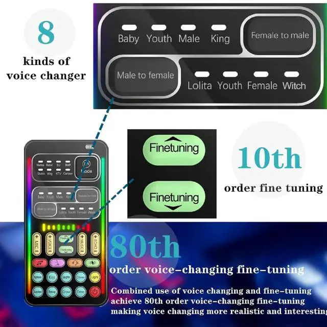 Alt view image 6 of 7 - Handheld Portable Voice Changers, 10 Scales Adjustable Sound Disguiser, Mini Multifunctional Voice Changer with 8 Sound Effects for , Live, PC