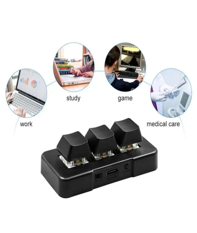 Alt view image 7 of 7 - Mini 3-Key Mechanical Gaming Keyboard, RGB Backlight, Programmable Macro Keys with Software for PC, Wired USB Bluetooth 2.4G Connectivity