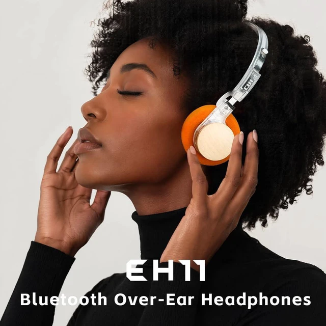 Alt view image 2 of 7 - EH11 Retro On-Ear Bluetooth Headphones, LDAC Hi-Res Wireless, Lightweight 92g, 30H Playtime, Dual Device Connection, App EQ & Gaming Mode, Built-in Mic, Transparent Black