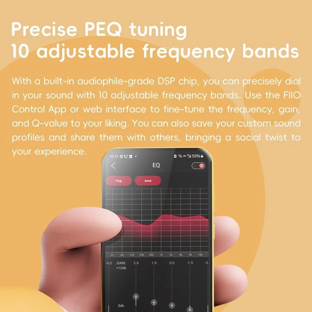 Alt view image 3 of 7 - /Snowsky Tiny Portable DAC & Headphone Amplifier, Hi-Res USB DAC, PEQ Precision Tuning, PCM 384kHz/DSD256 Decoding, Android App/Web Control, 3.5mm + 4.4mm Dual Outputs(Tiny B Black)