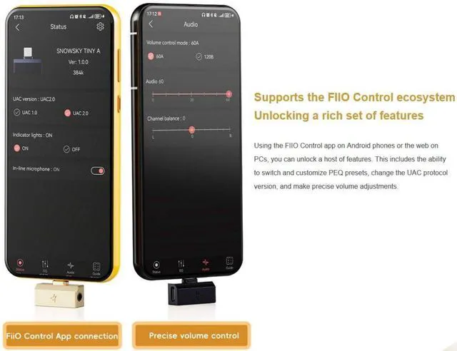 Alt view image 5 of 5 - /Snowsky Tiny Portable DAC & Headphone Amplifier, Hi-Res USB DAC, PEQ Precision Tuning, PCM 384kHz/DSD256 Decoding, Android App/Web Control,3.5mm + 4.4mm Dual Outputs(Tiny B Silver)