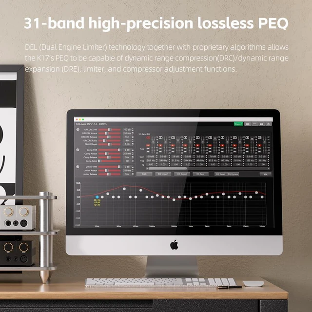 Alt view image 3 of 7 - K17 Desktop DAC&Headphone Amplifier AK4191+AK4499EX*2, 31-Band PEQ, MQA,Support DSD512 32Bit/768kHz with Remote Control (Silver)