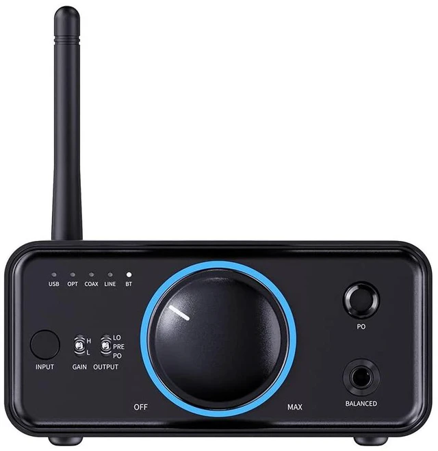 Alt view image 2 of 7 - K7BT Balanced HiFi DAC Bluetooth Headphone Amplifier AK4493S*2, XMOS XU208 PCM384kHz DSD256,USB/Optical/Coaxial/RCA Inputs, 6.35mm/4.4mm Output(US Plug)