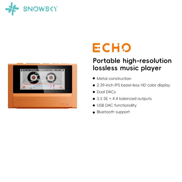 Alt view image 2 of 7 - Echo 4G Hi-Res Digital Audio Player, Dual DAC Bluetooth Music Player, 4.4mm Balanced Output, Color Screen, Portable DAP (SkyBlue 4G)