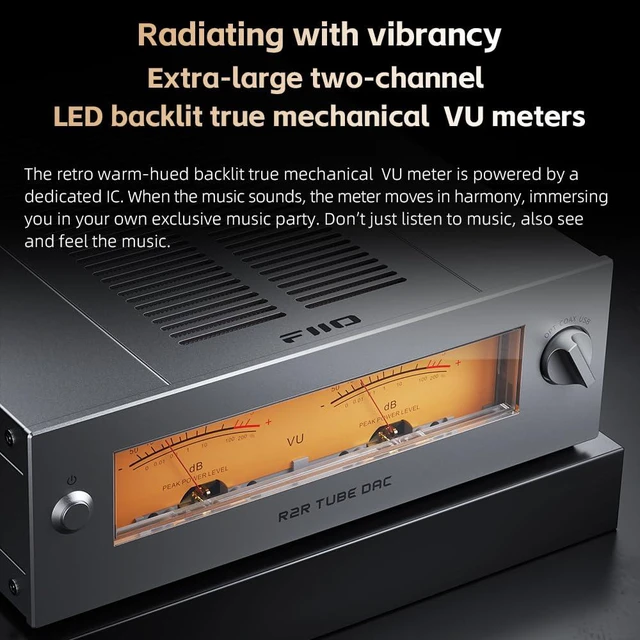 Alt view image 4 of 7 - Warmer R2R Desktop Tube Buffer & R2R DAC/Amp Fully Differential 24-Bit R2R Resistor Ladder, Dual VU Meters, 46W Linear Power Supply, USB/Optical/Coaxial Inputs, RCA/XLR Output (Black)