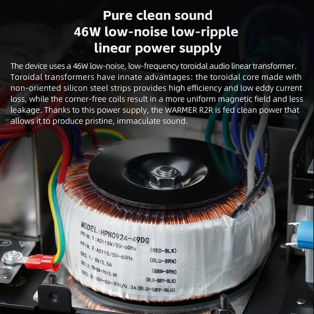 Alt view image 5 of 7 - Warmer R2R Desktop Tube Buffer & R2R DAC/Amp Fully Differential 24-Bit R2R Resistor Ladder, Dual VU Meters, 46W Linear Power Supply, USB/Optical/Coaxial Inputs, RCA/XLR Output (Black)